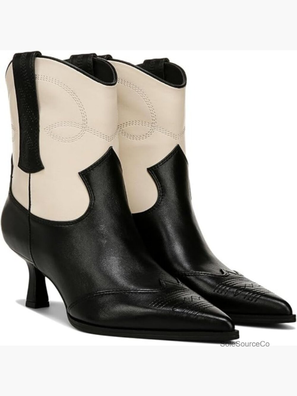 Women's Ankle Boots - Kitten Heel Pointed Toe Slip On Leather Bootie
